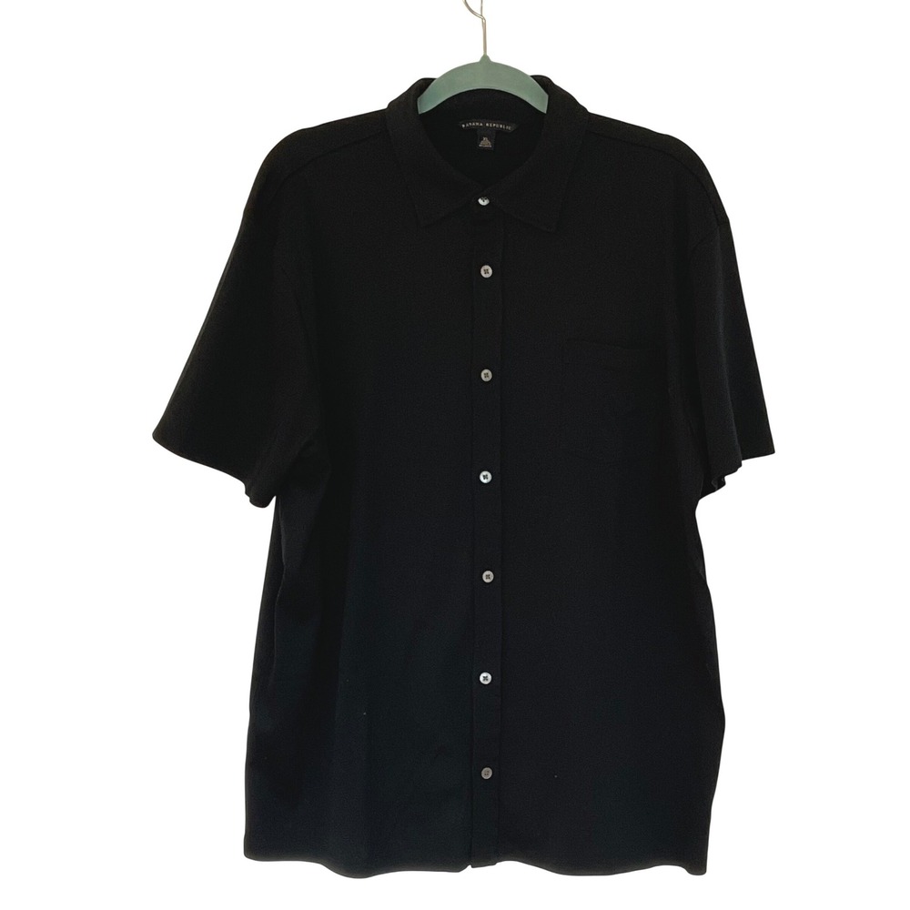 y2k Banana Republic mens button cotton polo shirt black casual resort light ‎ XL